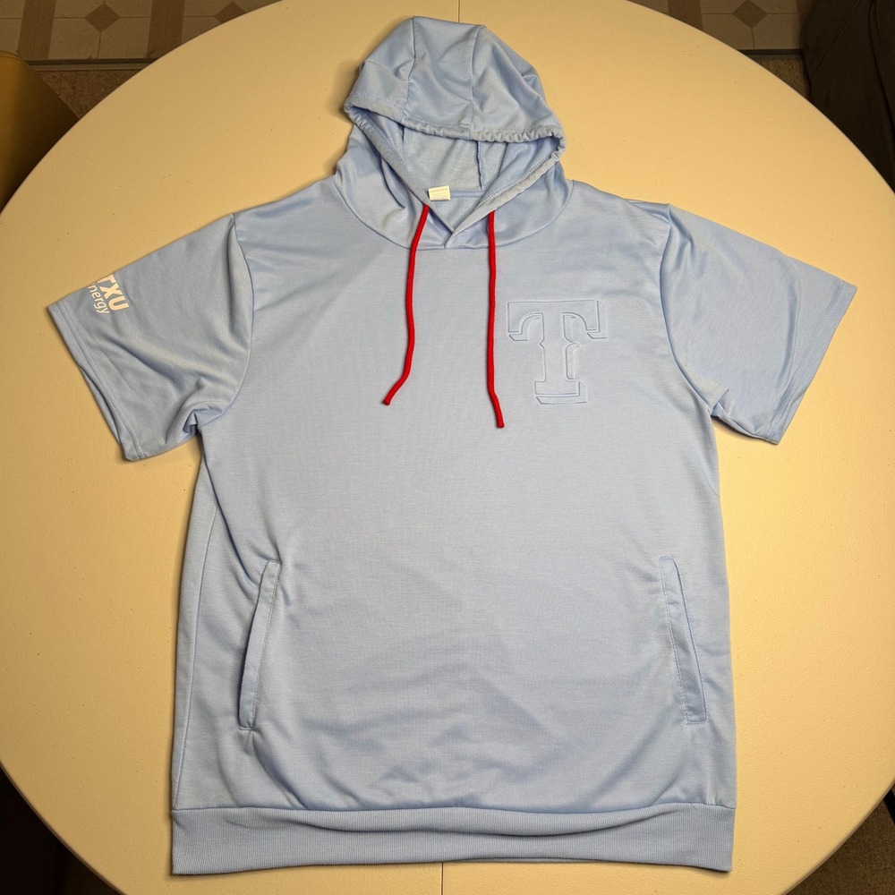 Texas Rangers Mens XL Short Sleeve Hoodie Powder Blue TXU Energy MLB Pullover